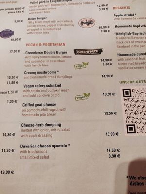 Menu at Tegernseer Tal in Munich