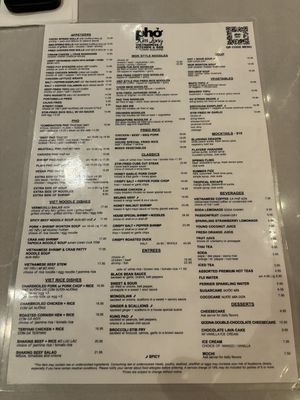 Menu  at Pho Kim Long in Las Vegas