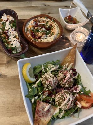 Fattoush salad with falafel, hummus, babaganoush   at Liban Coast in St Leonards