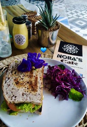 Avocado sandwich and juice   at Nora's Cafe in Phu Quoc