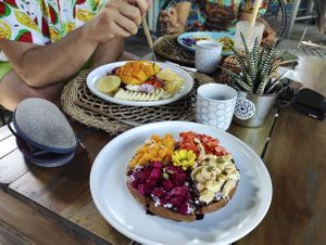 Waffle and tropical fruits salad   at Nora's Cafe in Phu Quoc