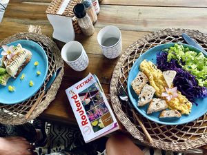 Scrambled eggs and Avocado banana peanut butter Toast   at Nora's Cafe in Phu Quoc