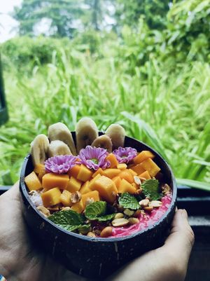 Pinky rainbow smoothie bowl   at Nora's Cafe in Phu Quoc