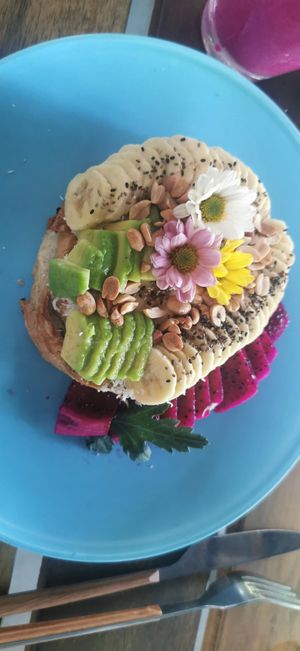 Peanut butter, avocado toast at Nora's Cafe in Phu Quoc