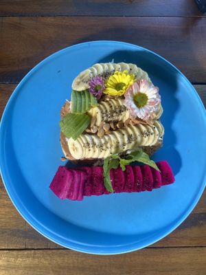 Avo, peanut butter and banana toast  #Veganuary at Nora's Cafe in Phu Quoc