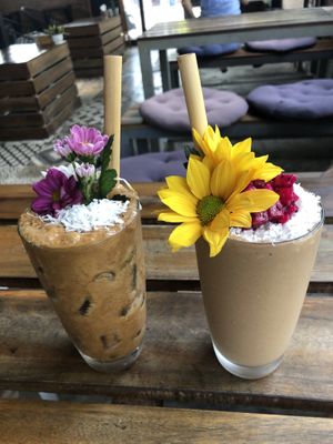 Coffee with coconut milk and coffee smoothie - I personally didn’t like any  at Nora's Cafe in Phu Quoc