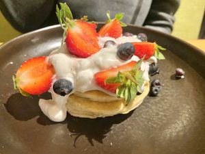 Berry and cream pancakes  at BEAR in Uttoxeter