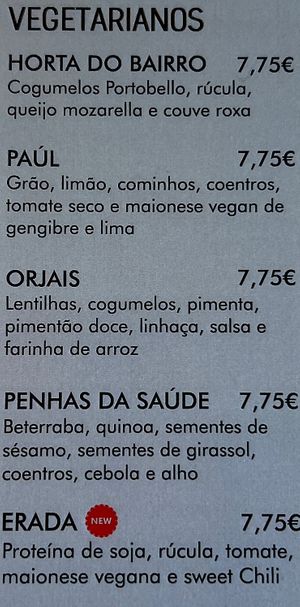 Menu at Hamburgueria Beirā in Castelo Branco