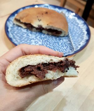 sweet red bean bun (vegan version) - close-up at Salute - 살루떼 in Chuncheon