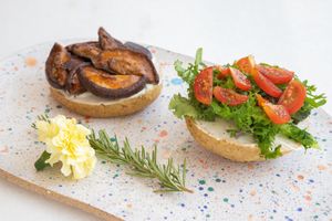 Paradeco signature mushroom bacon piled high on a ketogenic, paleo, gluten-free sandwich roll. You can also ask for Vegan Gulf Coast Sourdough Bread.  at Paradeco Coffee Roasters in St Petersburg