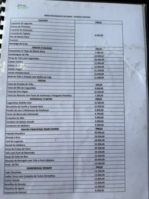 Vegan menu  at Go Green The Restaurant in Luanda