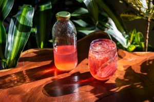 Organic rose petals Kombucha. Made in-house at Biofilia - Botánica Coffee House in La Paz