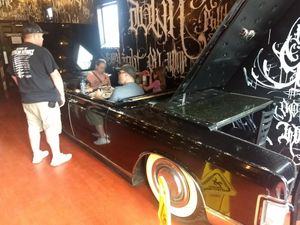 Dining in a Cadillac at Spinelli's Pizza in Louisville