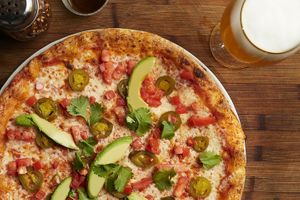 Houston pizza.
Tomato sauce, diced tomatoes, avocado, jalapeno peppers and fresh cilantro.
Request to add vegan cheese Follow your Heart. at Piola in Hallandale Beach