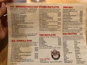 Vegan options marked at end of item name with a V- you must ask for the vegan version  at What the Pho in Denver