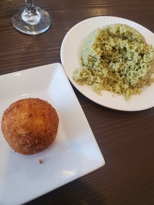 Stuffed Potato Cake and Cilantro Rice at Rumba in Colorado Springs