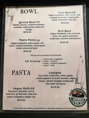 Menu  at Green Bowl in Brisas De Zicatela
