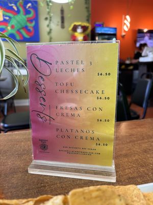 Dessert menu  at Quesadilla La Reina Del Sur in Chicago