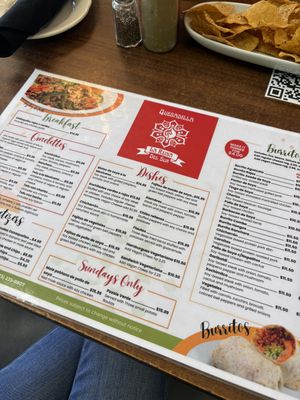 Menu  at Quesadilla La Reina Del Sur in Chicago
