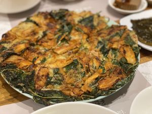 Mountain vegetable & Deoduck(lance asiabell) Pancake(Jeon in Korean)  at Eden in Seoul