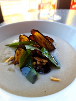 Polenta di Grano Melanzana: Sicilian semolina, eggplant agro dolce, walnut & basil at Patsy's in Melbourne