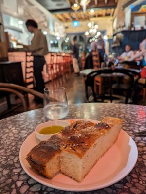 Focaccia w/confit garlic $6 at Patsy's in Melbourne