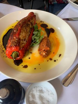 Stuffed capsicum with sun dried tomato pesto  at Patsy's in Melbourne