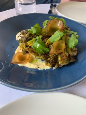 Cauliflower onions with horseradish, lentil purée  at Patsy's in Melbourne