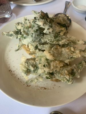 Tempura with pistachio sauce  at Patsy's in Melbourne
