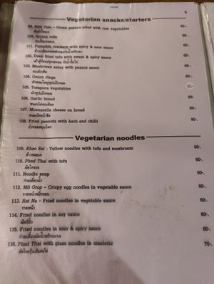 Menu at Ratana's Kitchen in Chiang Mai