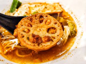 Texture of the lotus root Yong Tau Foo at Veggie House 一芳 - Tai Seng in Central Singapore