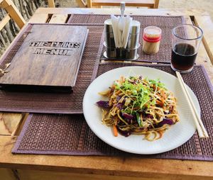 round noodles with tofu, veggies and mushrooms  at The Plants in Zanzibar