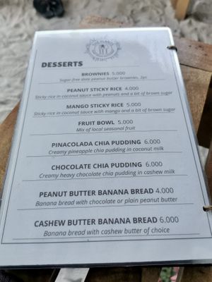 Dessert menu  at The Plants in Zanzibar