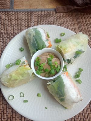 Sommerrolls with peanut Sauce at The Plants in Zanzibar