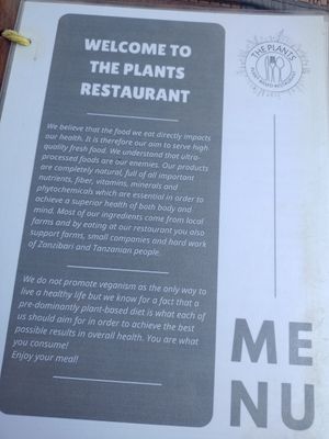 Menu at The Plants in Zanzibar