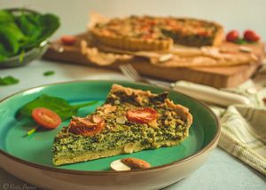 Tofu , organic spinach,  almonds and cherry tomatoes tart   at RusticBoowa  in Tralee