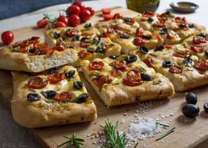 Focaccia with Tomato, Rosemary, black olives and olive oil from Crete  at RusticBoowa  in Tralee
