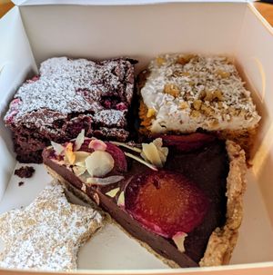 Brownie, carrot cake, chocolate and plum tart, Christmas cookie #Veganuary at RusticBoowa  in Tralee