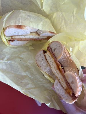 B’cn egg and chz sandwich  at Ben & Esther's Vegan Jewish Deli in San Diego