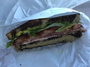 Turkey bacon club  at Ben & Esther's Vegan Jewish Deli in San Diego