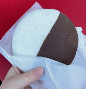 b&w cookie  at Ben & Esther's Vegan Jewish Deli in San Diego