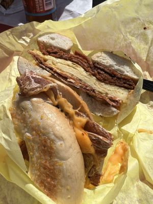 Bacon egg cheese + corned beef. I’m in love!   at Ben & Esther's Vegan Jewish Deli in San Diego