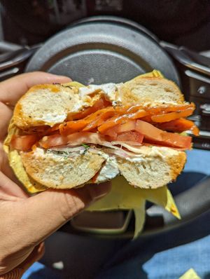 Lox bagel at Ben & Esther's Vegan Jewish Deli in San Diego