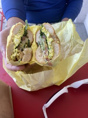 Egg salad gluten-free bagel sandwich  at Ben & Esther's Vegan Jewish Deli in San Diego