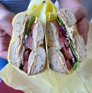 hummus bagel   at Ben & Esther's Vegan Jewish Deli in San Diego