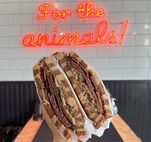 Benny’s Brisket (steak, swiss, grilled onions, grilled mushrooms, horseradish aioli)  at Ben & Esther's Vegan Jewish Deli in San Diego