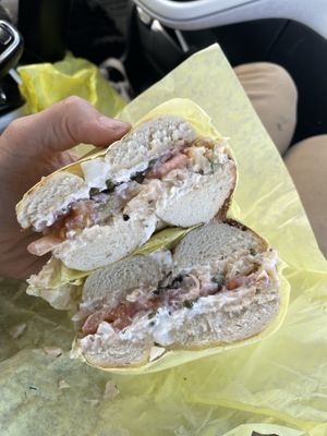 Whitefish on za’atar bagel   at Ben & Esther's Vegan Jewish Deli in San Diego