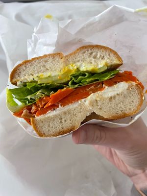 lox bagel at Ben & Esther's Vegan Jewish Deli in San Diego