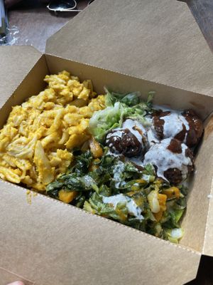 Meatballs and Mac n cheese  at Veggie Campus in Kingston