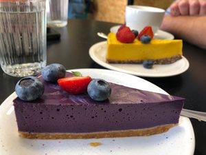 Blueberry cake and mango cake at Liana Kohvik in Parnu